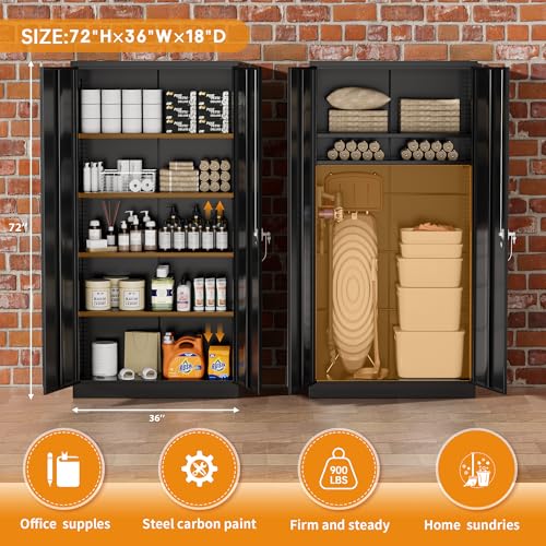 Greenvelly Steel SnapIt Storage Cabinet 72" Locking Metal Garage Storage Cabinet with 4 Adjustable Shelves, 2 Doors and Lock for File, Office, Garage