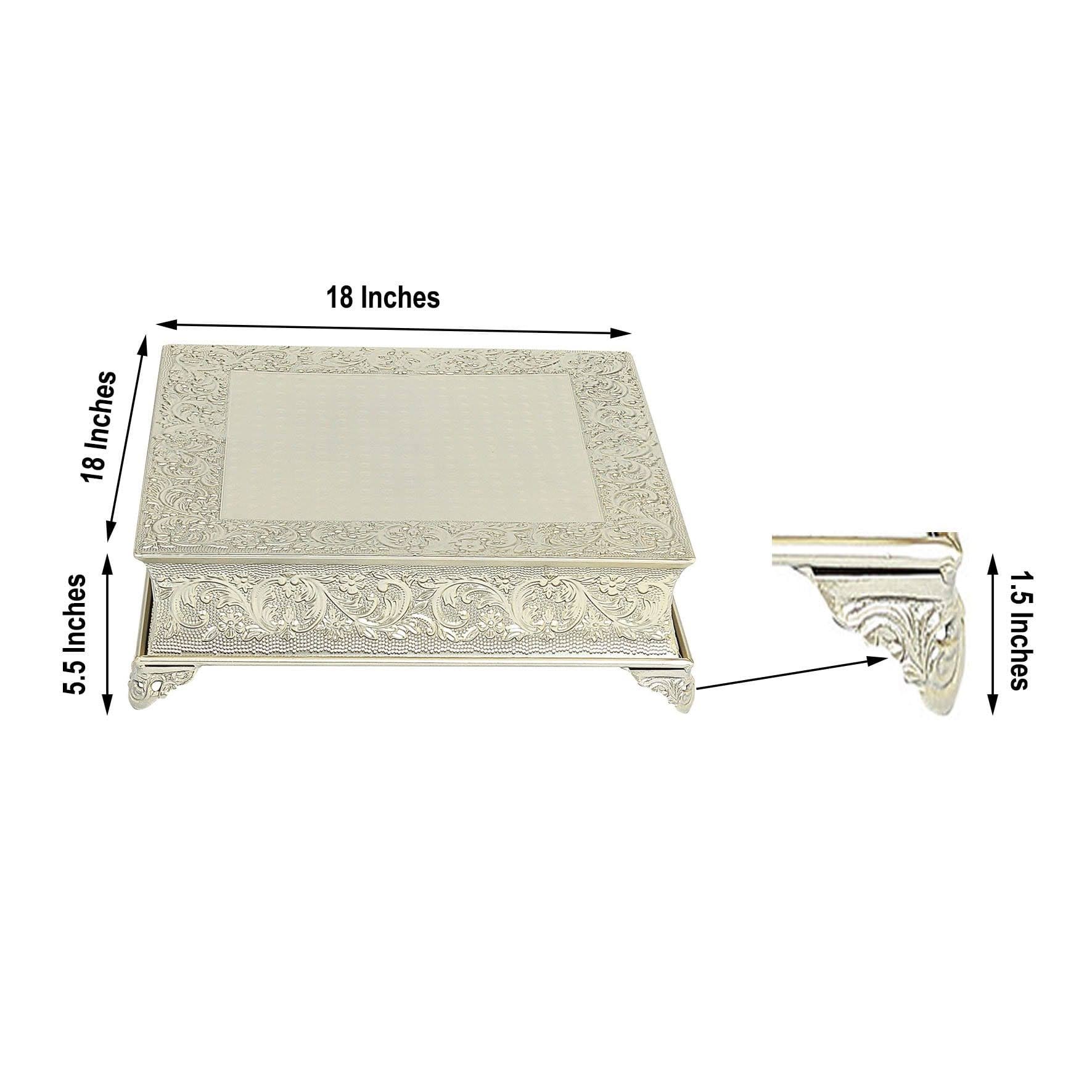 18x18 in Wide Gold Square Embossed Wedding Cake Stand Riser