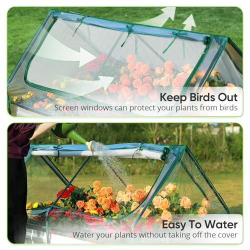 Quictent Raised Garden Bed Galvanized Raised Beds for Gardening Vegetables with Cover 8x4x1 ft Metal Planter Box Outdoor Use (Clear)