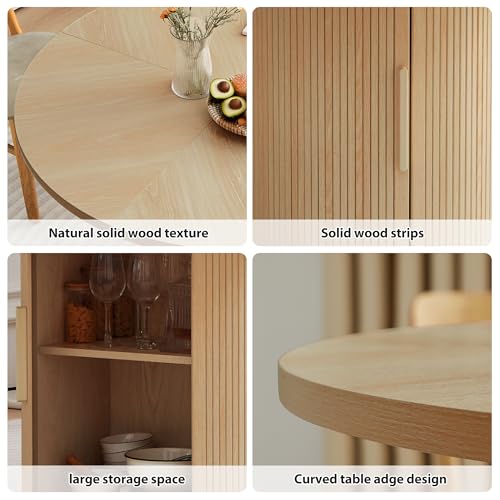47 inch Round Dining Table for 4, Kitchen Table Dinner Table with 2-Layer Storage Shelf and Wood Slide Door for Home Dining Room Living Room (Walnut)