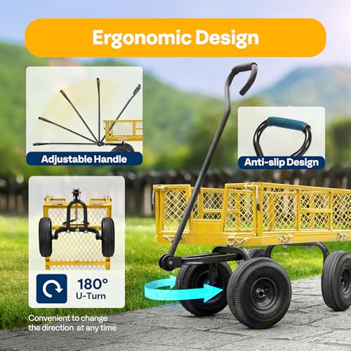VIVOHOME Heavy Duty 880 Lbs Capacity Mesh Steel Garden Cart Folding Utility Wagon with Removable Sides and 4.10/3.50-4" Wheels 10 inch Tire (Black)