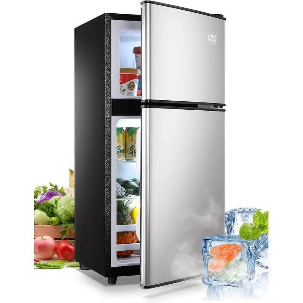 3.5 Cubic Feet Refrigerator, ZPL Compact Refrigerator, Mini Fridge with Freezer and 2 Door, 7 Level Thermostat Removable Shelves for Kitchen, Dorm