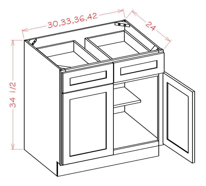 Wilora Hawthorne Shaker Grey 33x22 x 34.5x22 x 24x22 2 Doors, 2 Drawers, 1 Shelf Base Cabinet | High-Density Fiberboard (HDF) SG