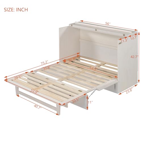 Harper & Bright Designs Full Size Murphy Bed Cabinet Wall Bed Chest with USB