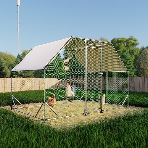 Chicken Coop Large Metal Chicken Run for 6/10 Chickens Poultry Cage with Waterproof Cover for Duck Walk-in Chicken Pen for Yard