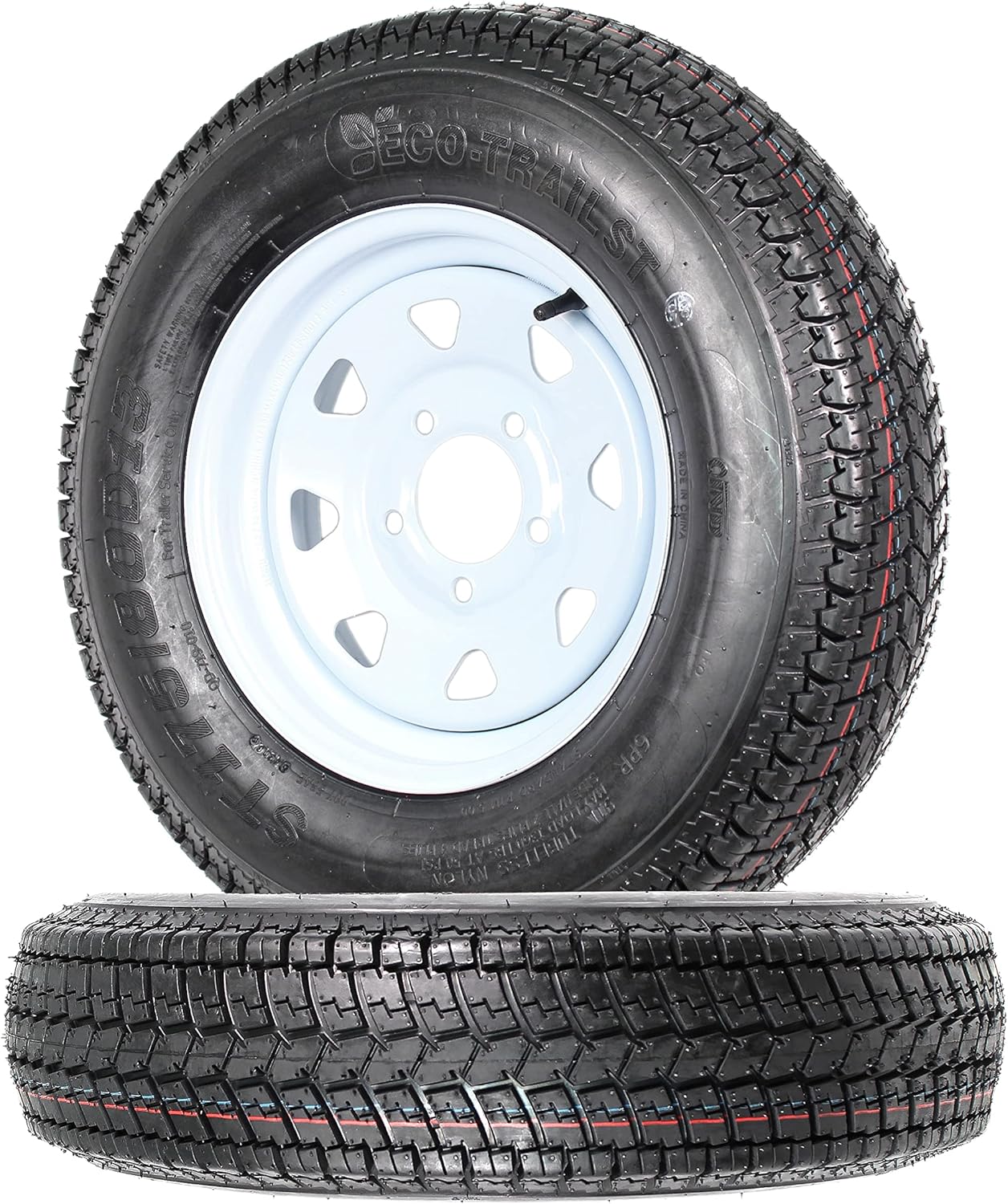 2-Pk Trailer Tire On Rim ST175/80D13 175/80 13 in. LRC 5 Hole White Spoke Wheel
