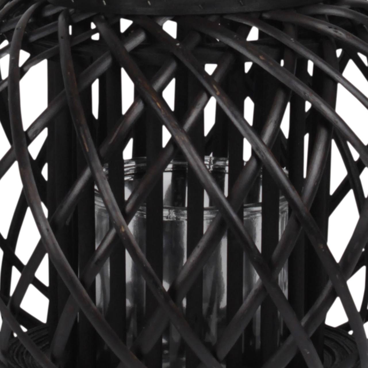 Benjara BM208710 Round Bellied Lattice Design Lantern with Glass Candle Holder Black - Large
