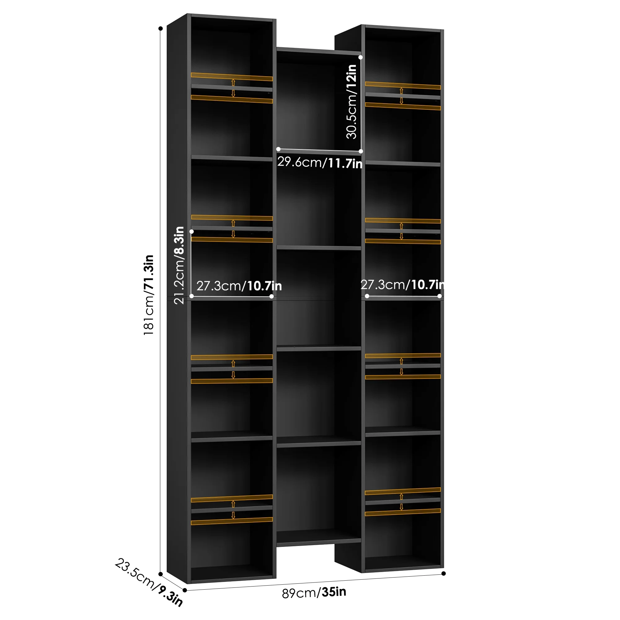 Homfa 21-Cube Bookcase and Bookshelves with Adjustable Shelves, Triple Width Open CD Display Storage Rack, Black