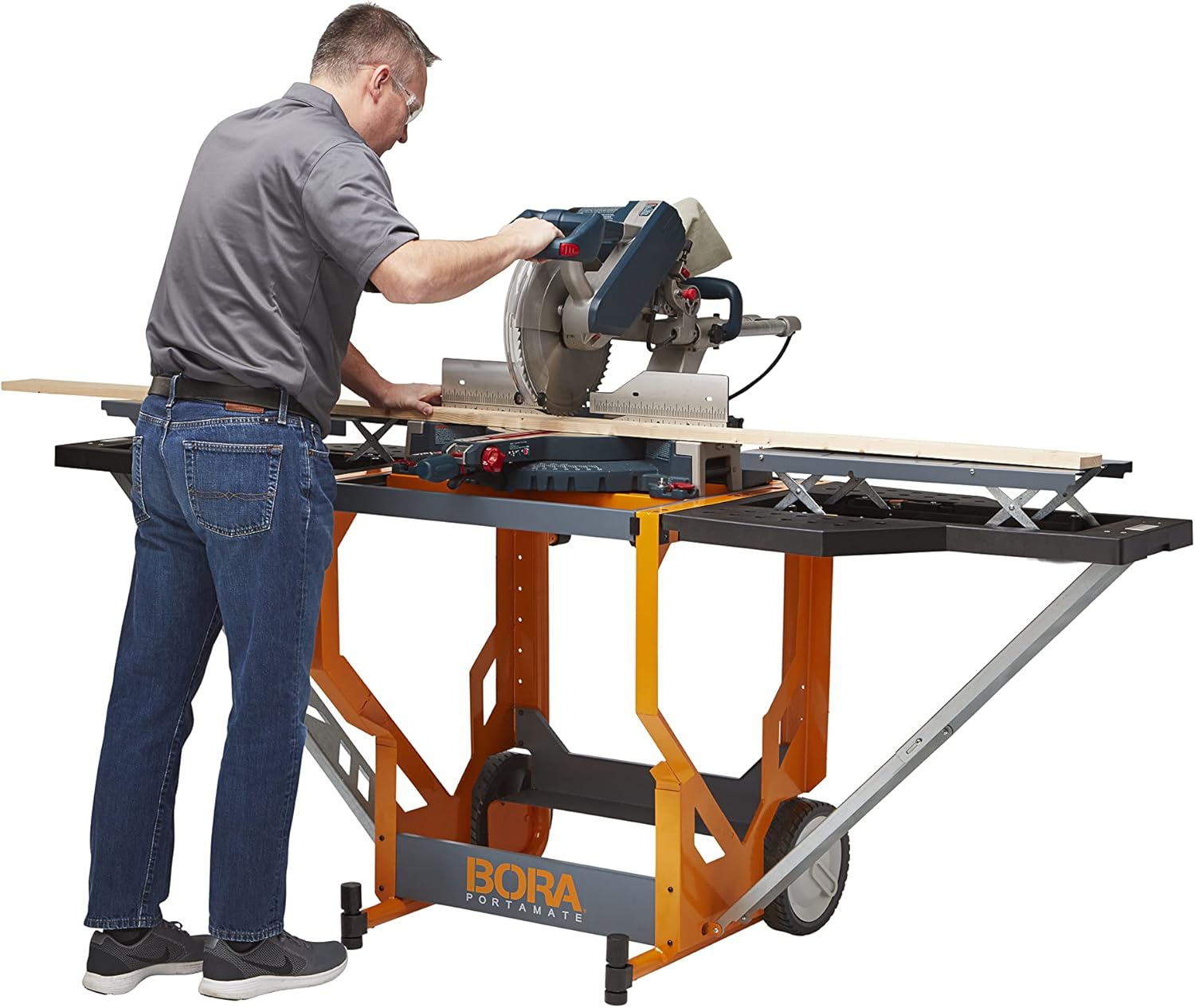 BORA Portamate PM-8000 Miter Saw Workstation and Adjustable Pedestal Roller