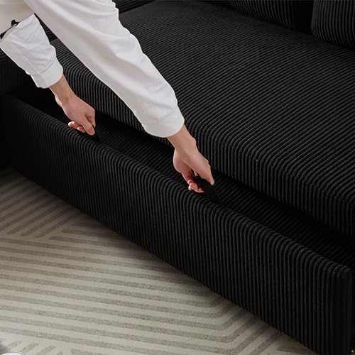 L-Shaped Pull Out Sleep Sofabed,Modern Reversible Sleeper Sectional Sofa Chenille Upholstered Button Tufted Decor with Storage Chaise