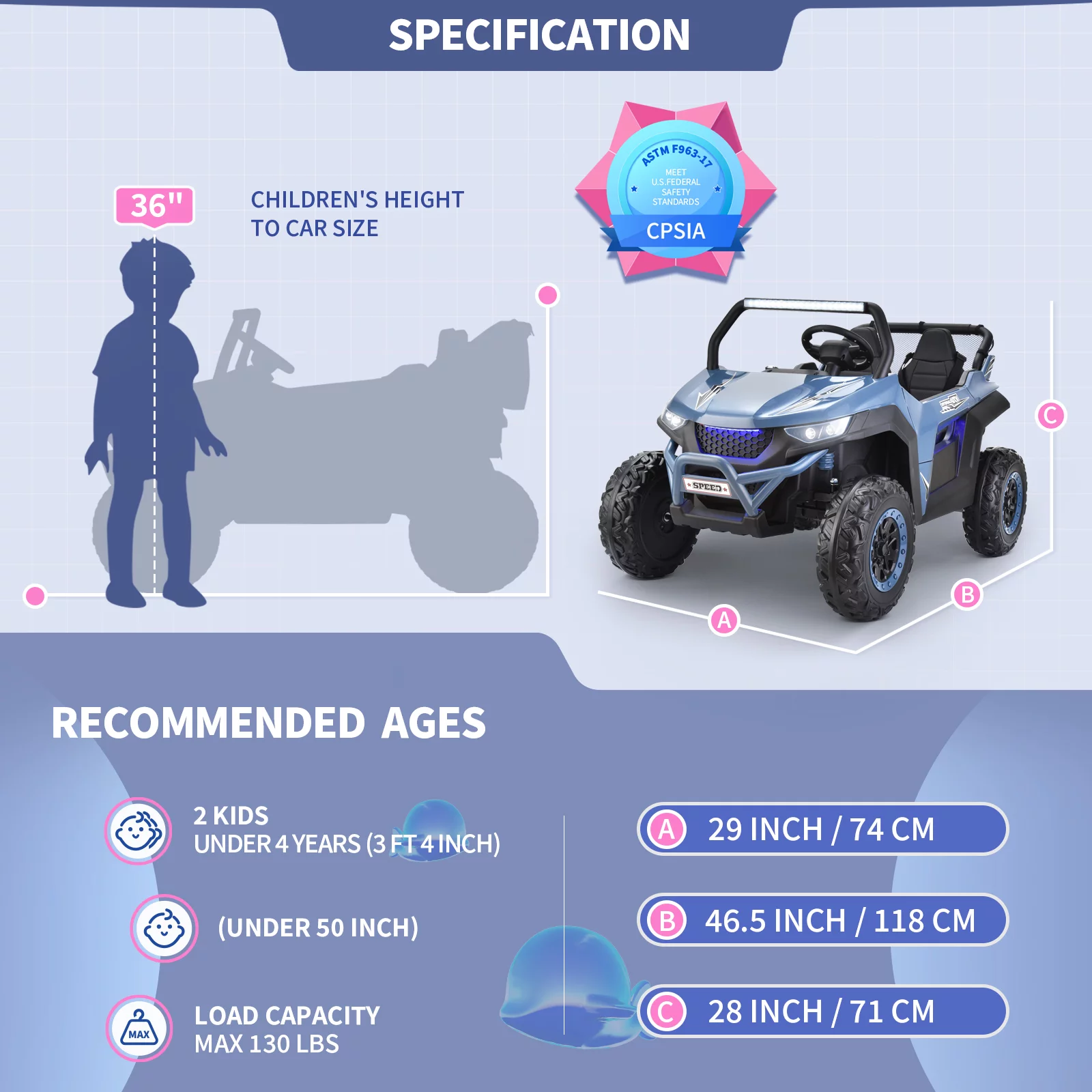 Joywhale 24V 2 Seater Kids Ride on UTV Car Powerful Electric Vehicle, with Big Battery, 4x75W Strong Motor, Remote Control, Suspension & EVA Wheels