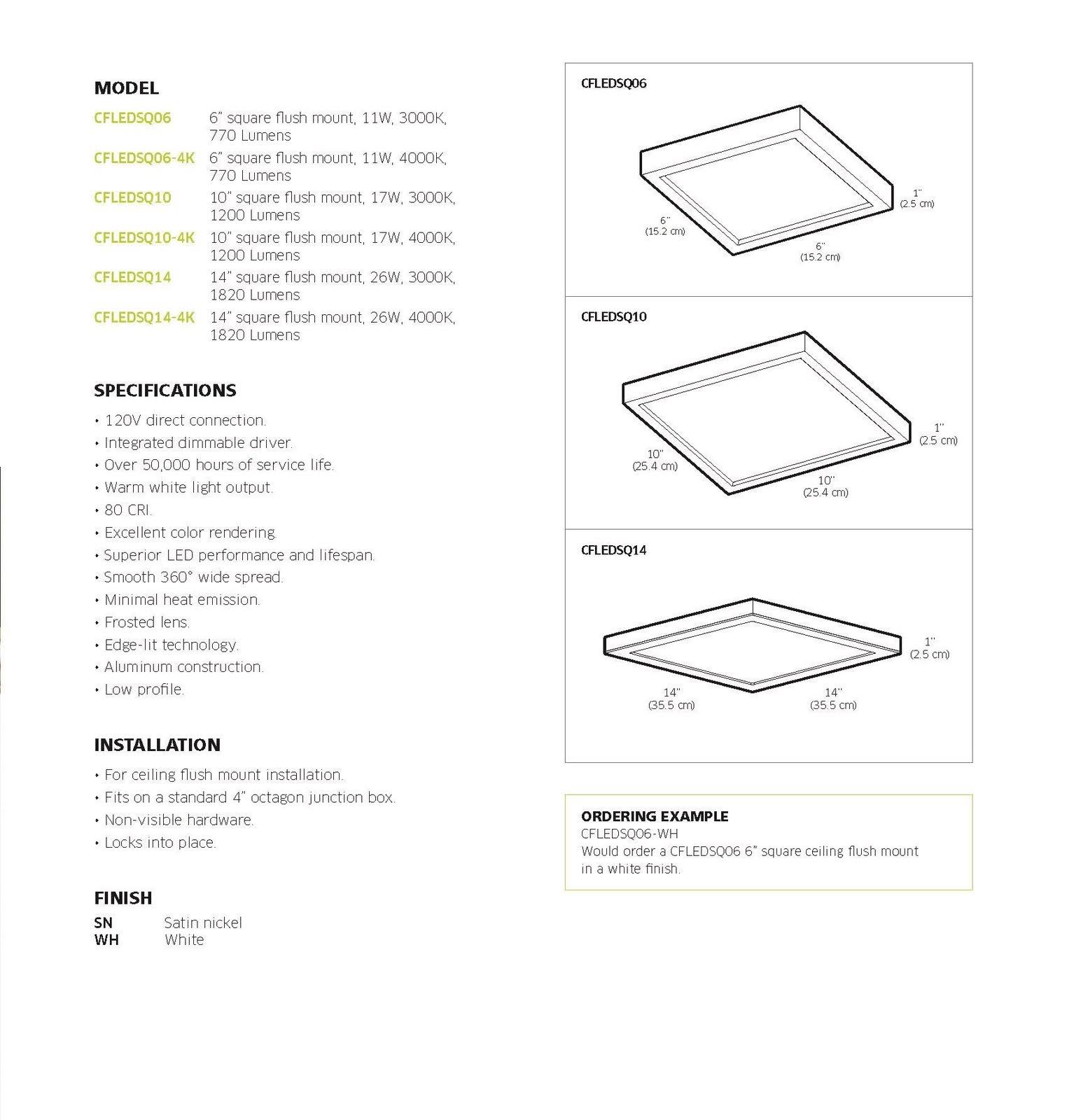 DALS Lighting 10x22 LED Square Flush Mount, Satin Nickel - CFLEDSQ10-SN