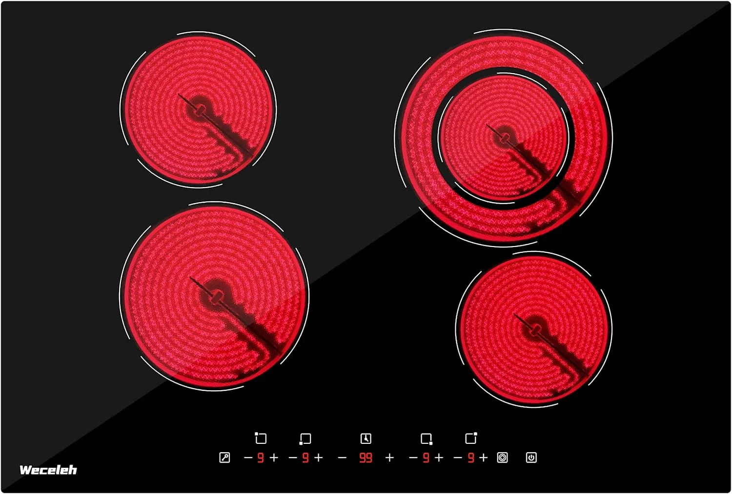 Weceleh 30" Electric Cooktop,4 Burners Built in Ceramic Stove,Electric Stove Top 6400W