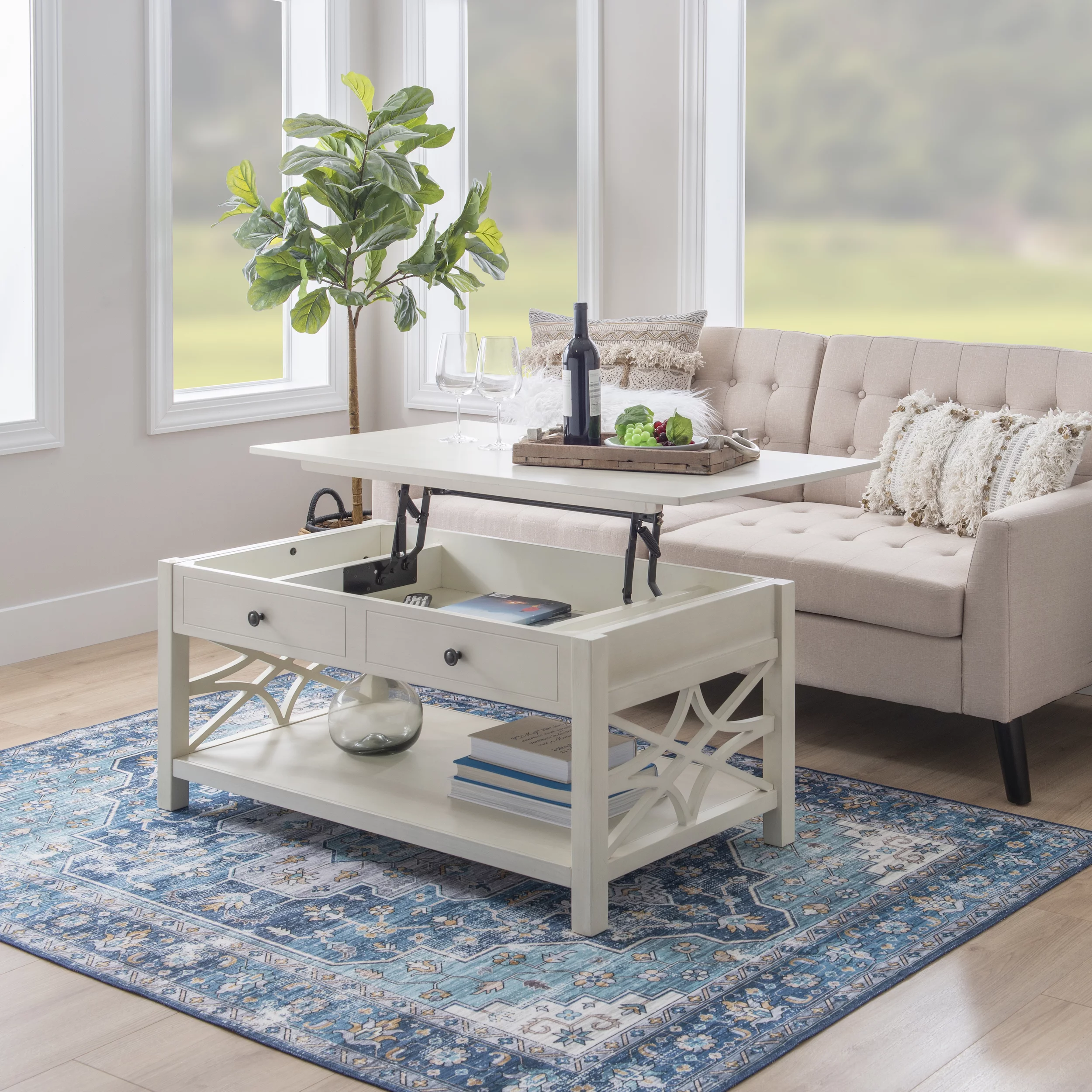 Linon Walton 2-Drawer Lift-Top Coffee Table, White