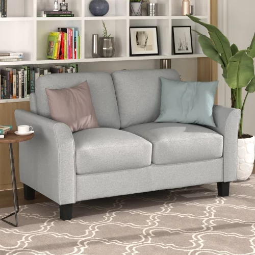 Living Room Furniture Set Loveseat Sofa and 3-Seat Sofa Couches Linen Fabric Upholstered Sofa Set, Light Gray