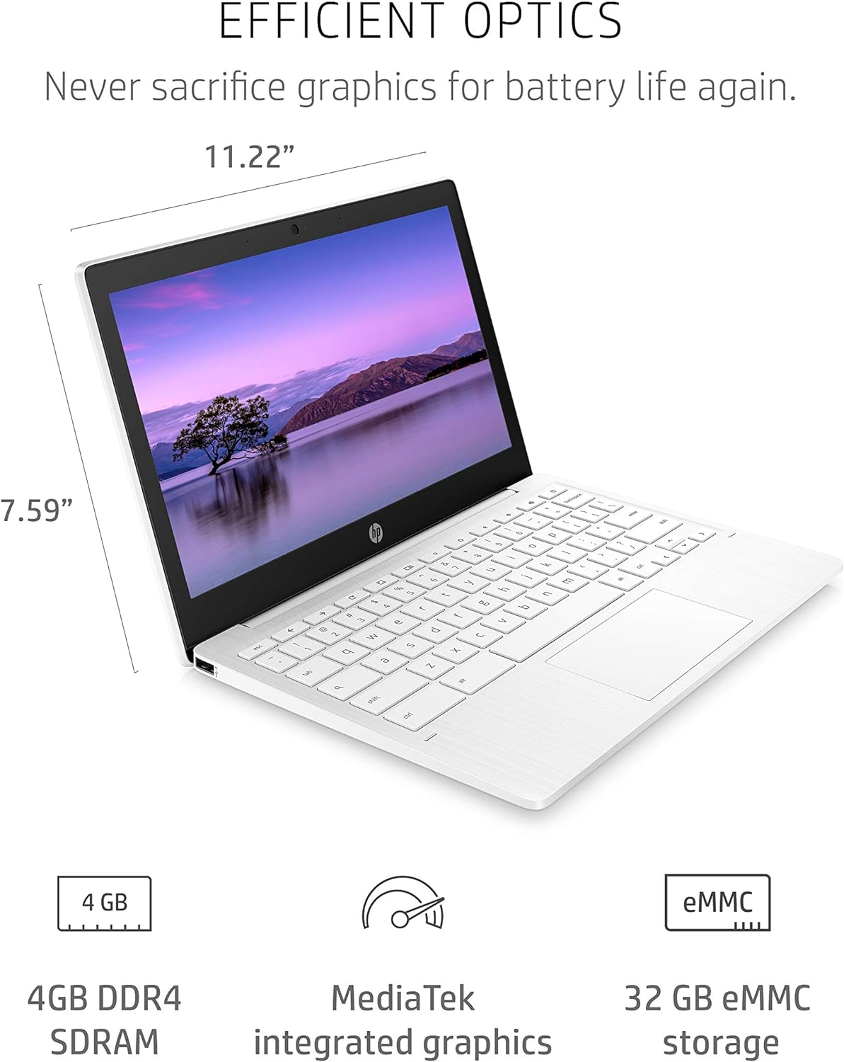 HP Chromebook 11-inch Laptop - Up to 15 Hour Battery Life - MediaTek - MT8183 - 4 GB RAM - 32 GB eMMC Storage - 11.6-inch HD Display