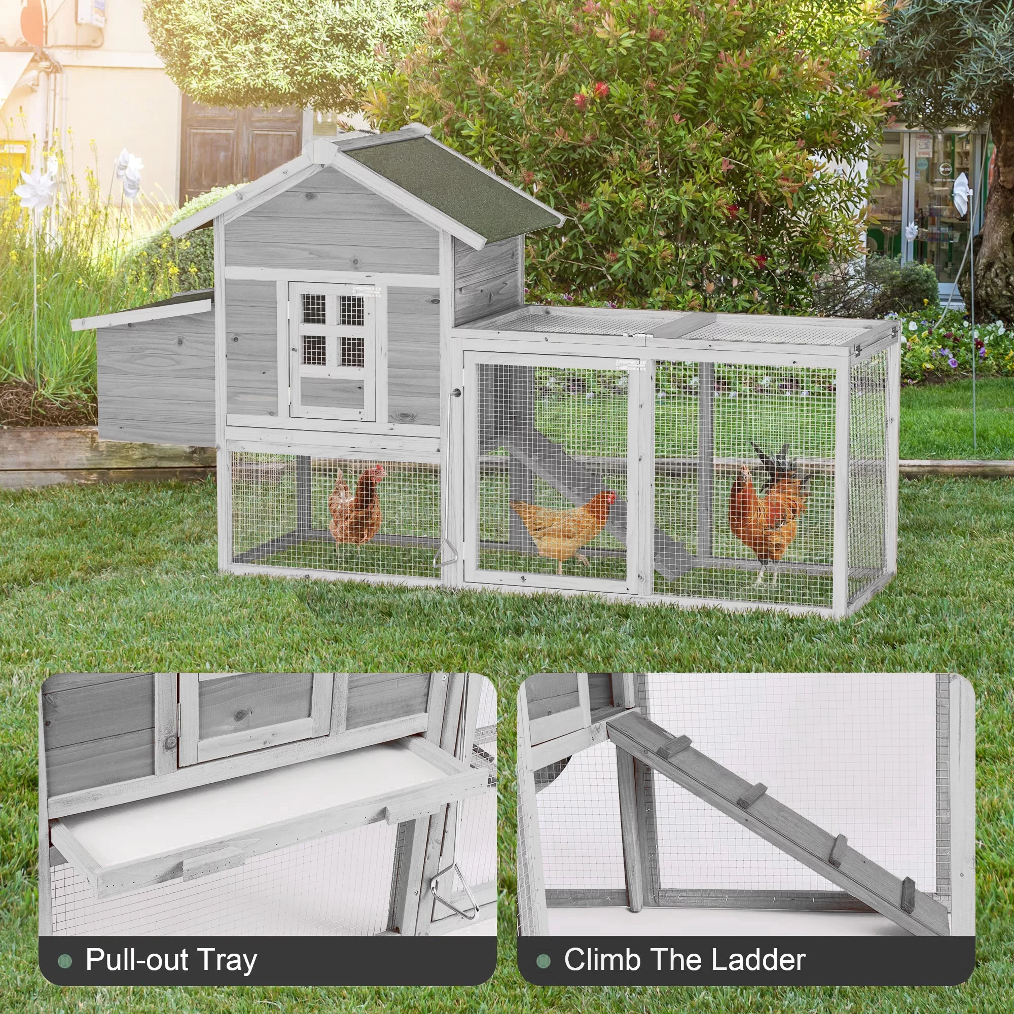 Grezone Chicken Coop Rabbit Hutch Hen Cage Large Wooden