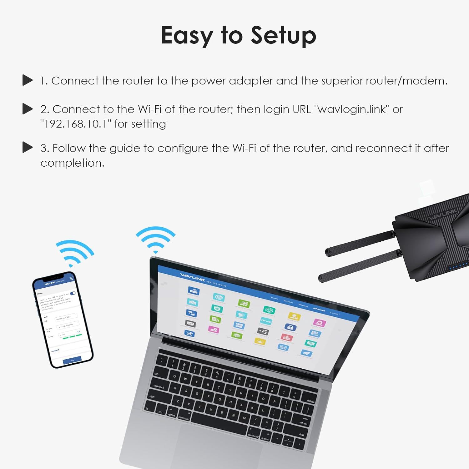 WiFi 6 Router AX3000 Wireless Internet High Speed Smart Router with 5dBi High-gain Antennas