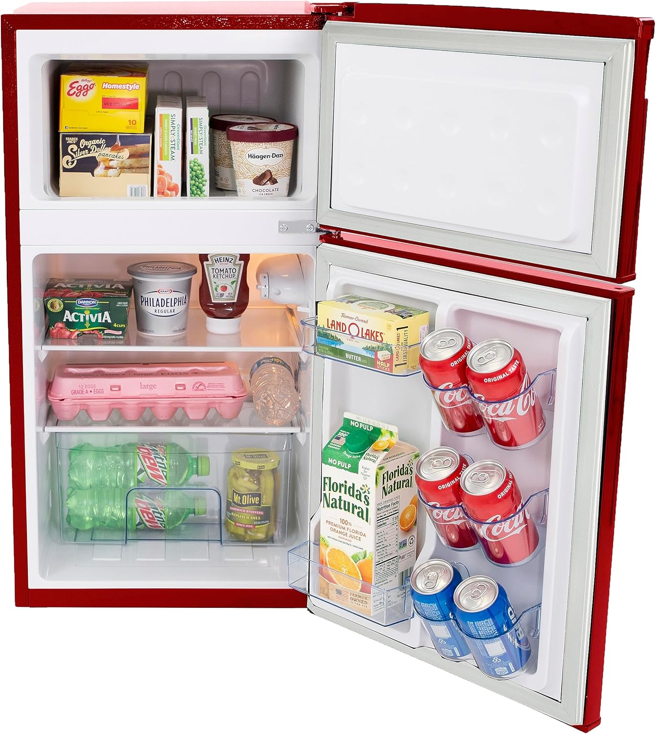 West Bend Mini Fridge with Freezer Retro-Styled for Home Office or Dorm, Manual Defrost and Adjustable Temperature, 3 Cu.Ft, Red