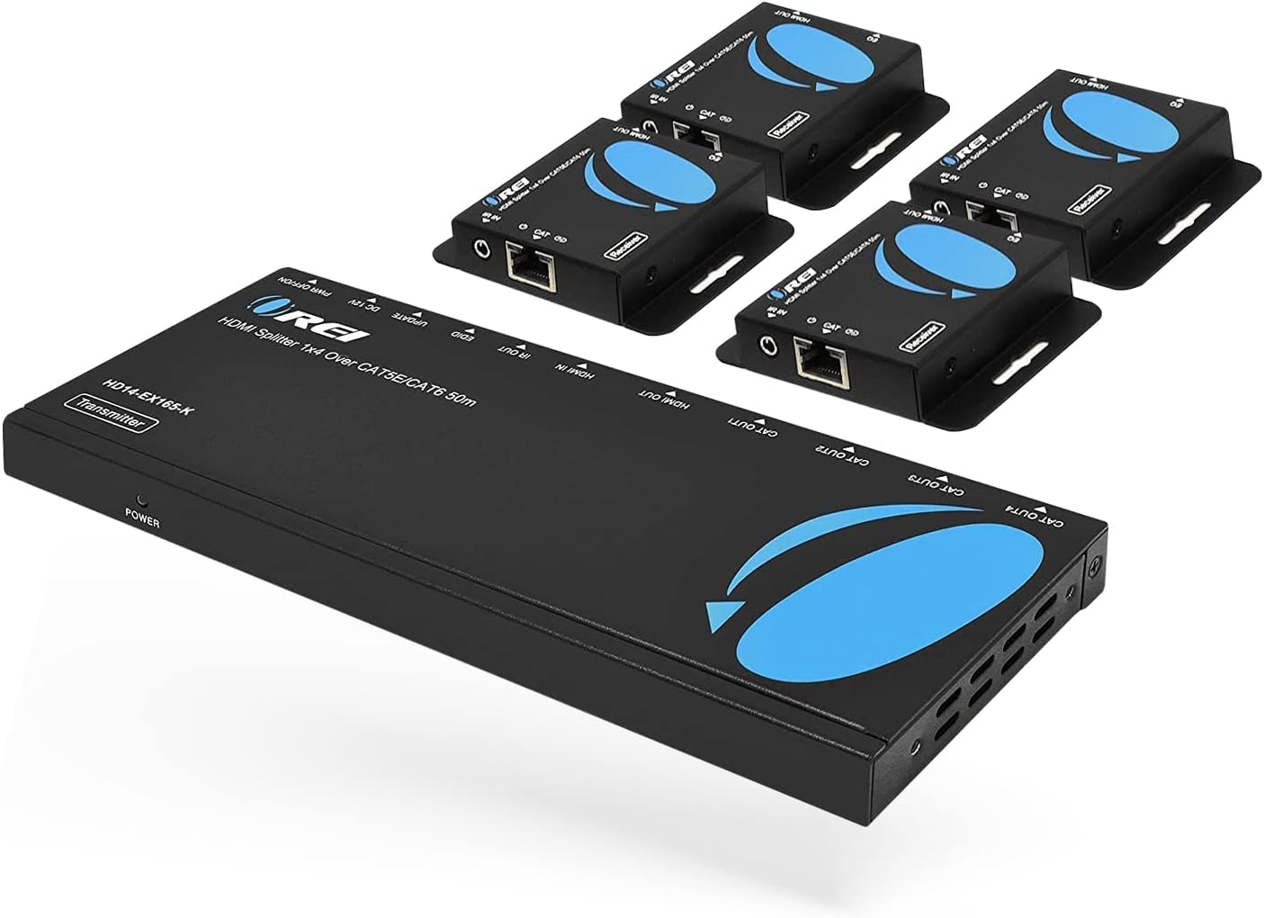 OREI 1x4 HDMI Extender Splitter Multiple Over Single Cable CAT6/7 1080P with IR Remote EDID Management - Up to 165 Ft - Loop Out - Low Latency