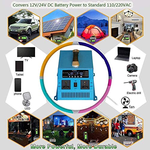 Car Converter Power Inverter Pure Sine Wave Inverter 2500W, Car Power Inverter, DC 12V/24V to AC 110V/220V Power Converter with USB Universal Socket