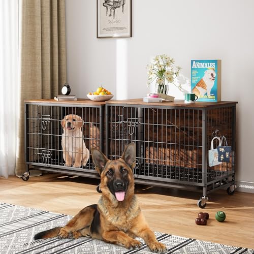 Heavy Duty Metal Dog Crate, Indoor Outdoor Pet Kennel Cage with Shelves, Storage Cabinet, Modern Decorative Dog Cage Furniture