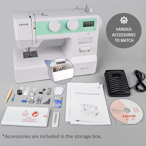 FEIYUE FYe320 Full Size Sewing Machine with Foot Pedal, Speed Control, Heavy Duty & Portable, LCD Display, 25 Built-in Stitches