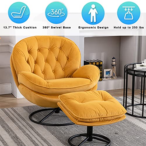Baysitone Velvet Swivel Accent Chair with Ottoman Set, Modern Lounge Chair with Footrest, Comfy Armchair with 360 Degree Swiveling for Living Room