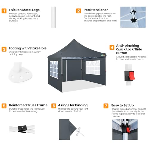 10x10 Pop Up Canopy Tent with 4 Sidewalls and Mesh Windows 2.0