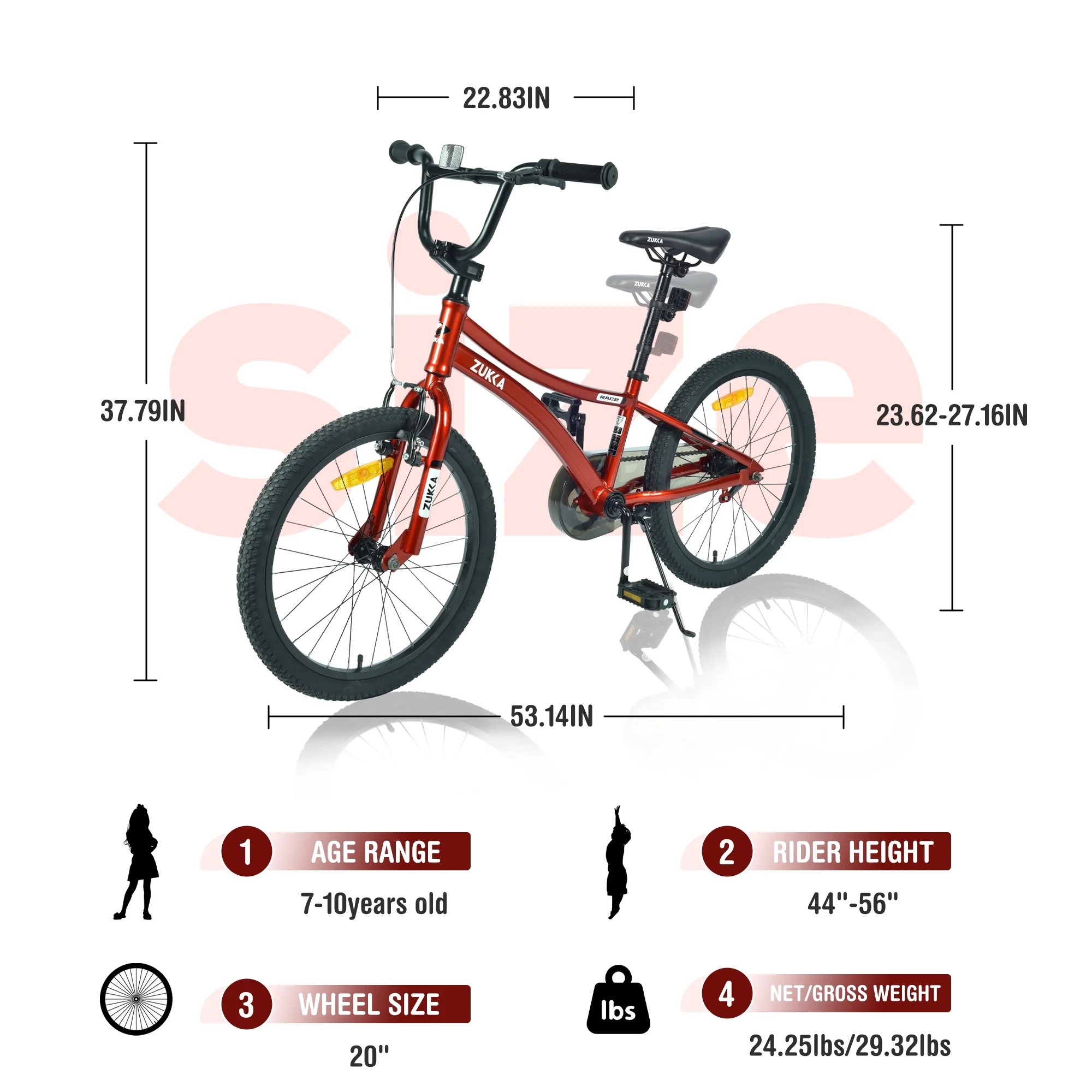 20 Inch Boys Bike, Kids' Bicycles for Kids Ages 7 - 10, Single Speed Boys Bikes with Steel Frame, Adjustable Seat Height, Red