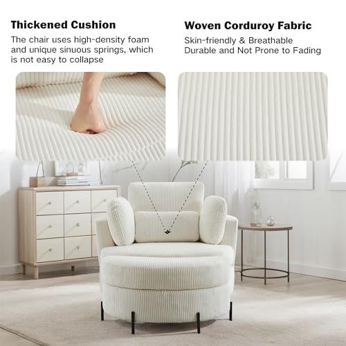 Chifee & Vingol 42.2" Oversized Swivel Accent Chair Round Barrel Chair,Chenille,Beige