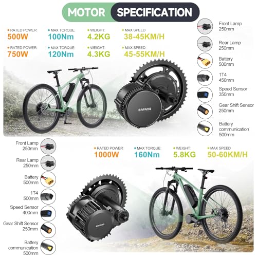 BAFANG Mid Drive Kit 750W 1000W 500W BBS02B BBS-HD Electric Bike Conversion Kit 48V 52V Ebike Conversion Kit for 68-73MM Mountain Bike Road Bike with