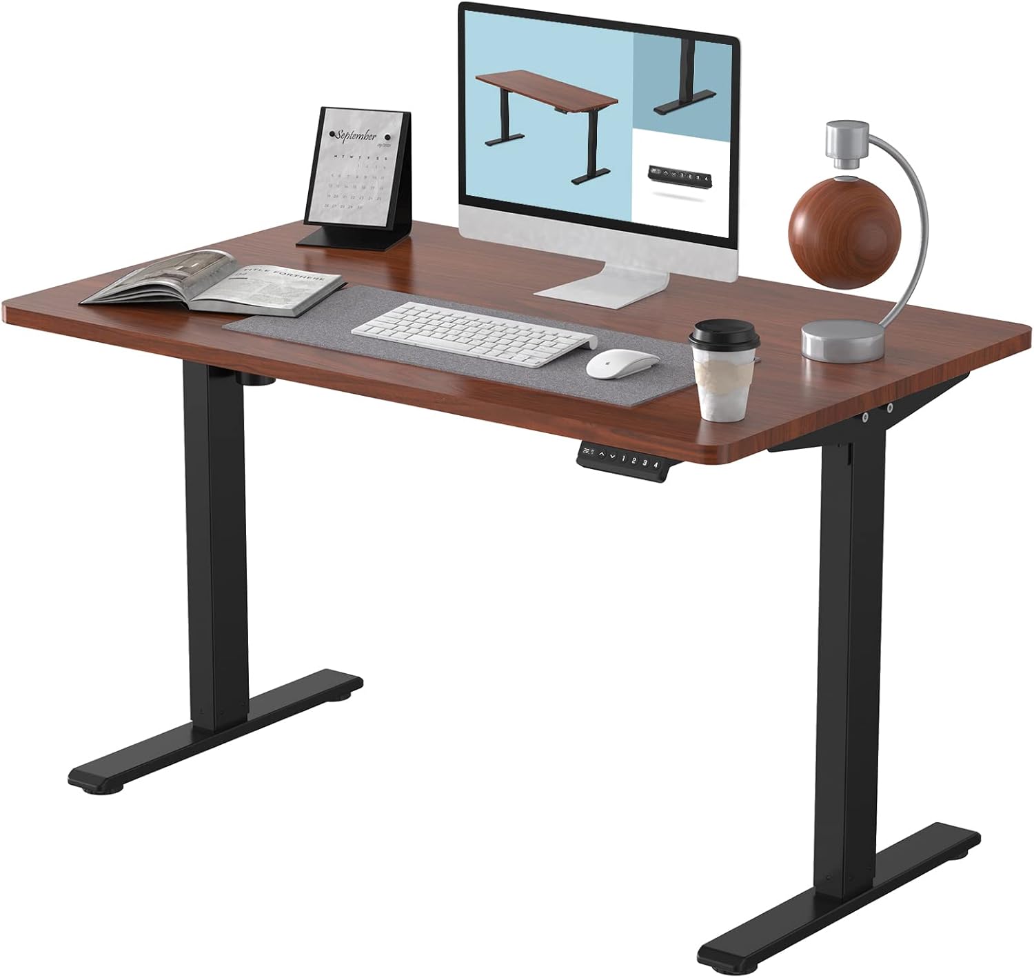 FLEXISPOT EN1 Electric Height Adjustable Desk 55 x 28 Inches Whole-Piece Standing Desk Home Office Sit Stand Up Desk Primo(Gray Frame +55 inch White