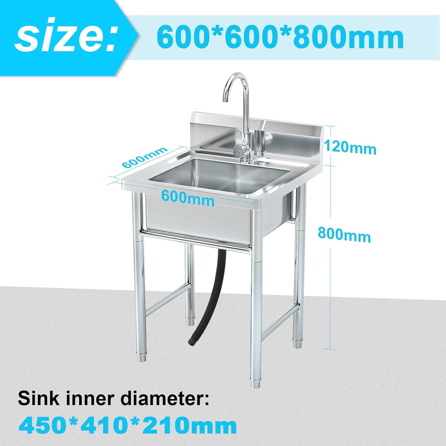 Utility Sink Freestanding Single Bowl Laundry Sink with Hot and Cold Water Plumbing Stainless Steel Sink for Kitchen and Bathroom Farmhouse Style