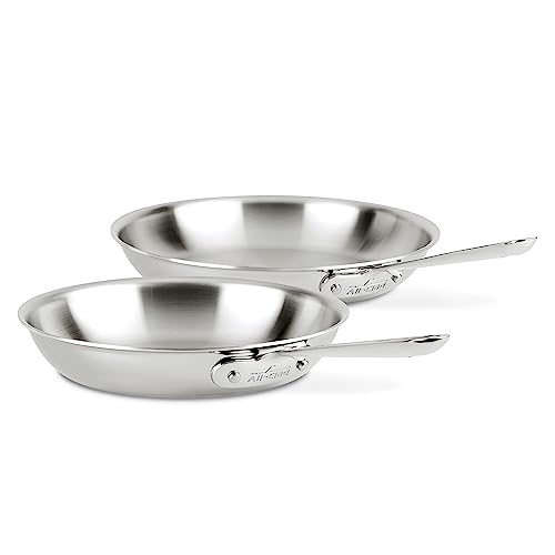 All-Clad D3 3-Ply Stainless Steel Fry Pan Set 2 Piece, 10, 12 Inch, Induction Oven Broiler Safe 600F, Kitchen Cooking Set, Skillets