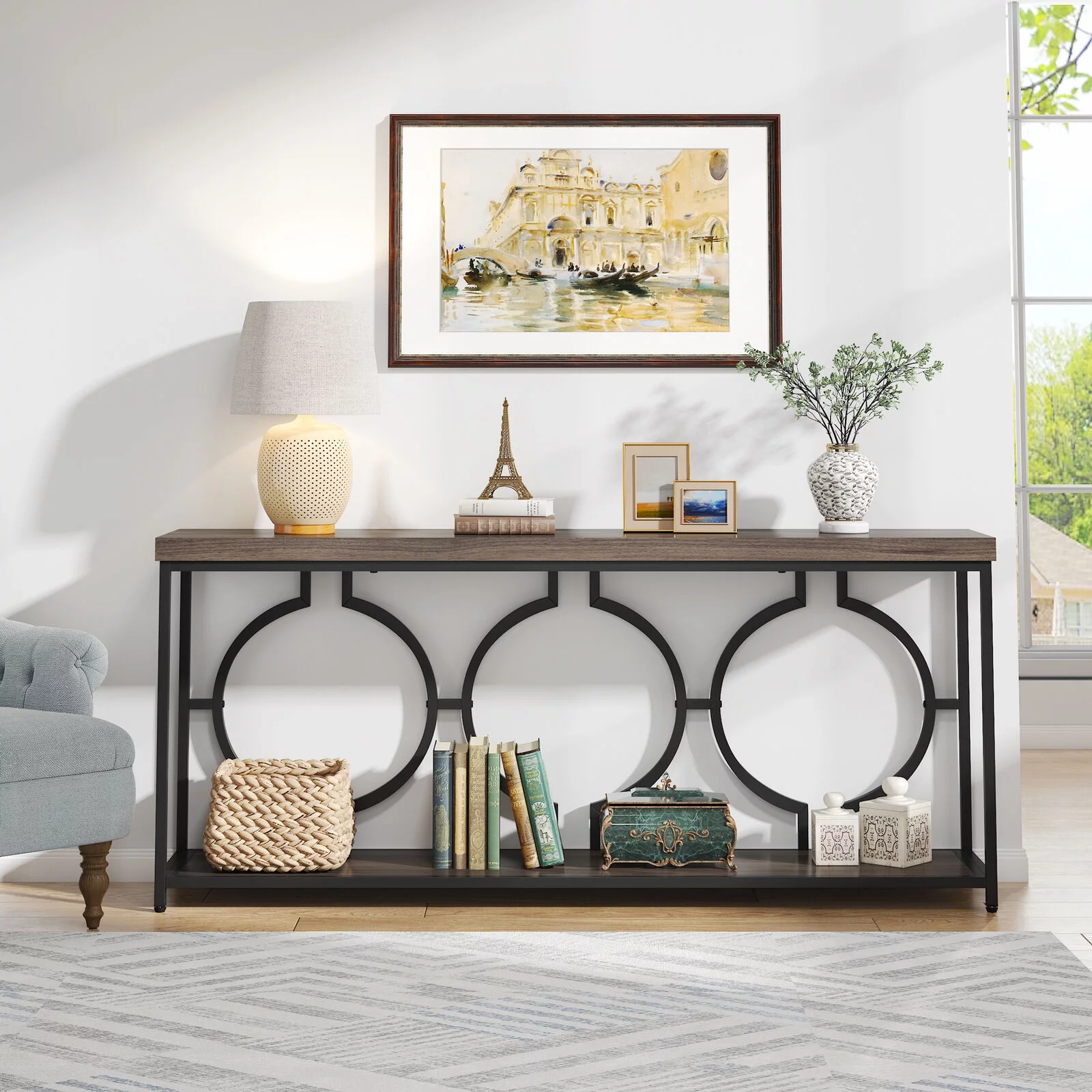 Tribesigns 70.9" Extra Long Console Table, Behind Sofa Couch, 2 Tier Entryway Table for Living Room Hallway, Rustic Brown & Black