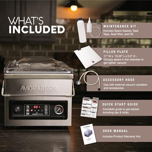 Avid Armor Chamber Vacuum Sealer Guide Series Double Wire Seal Bar Powered by Rotary Oil Pump, Perfect for Liquid-Rich Wet Foods, Cooking Sous Vide