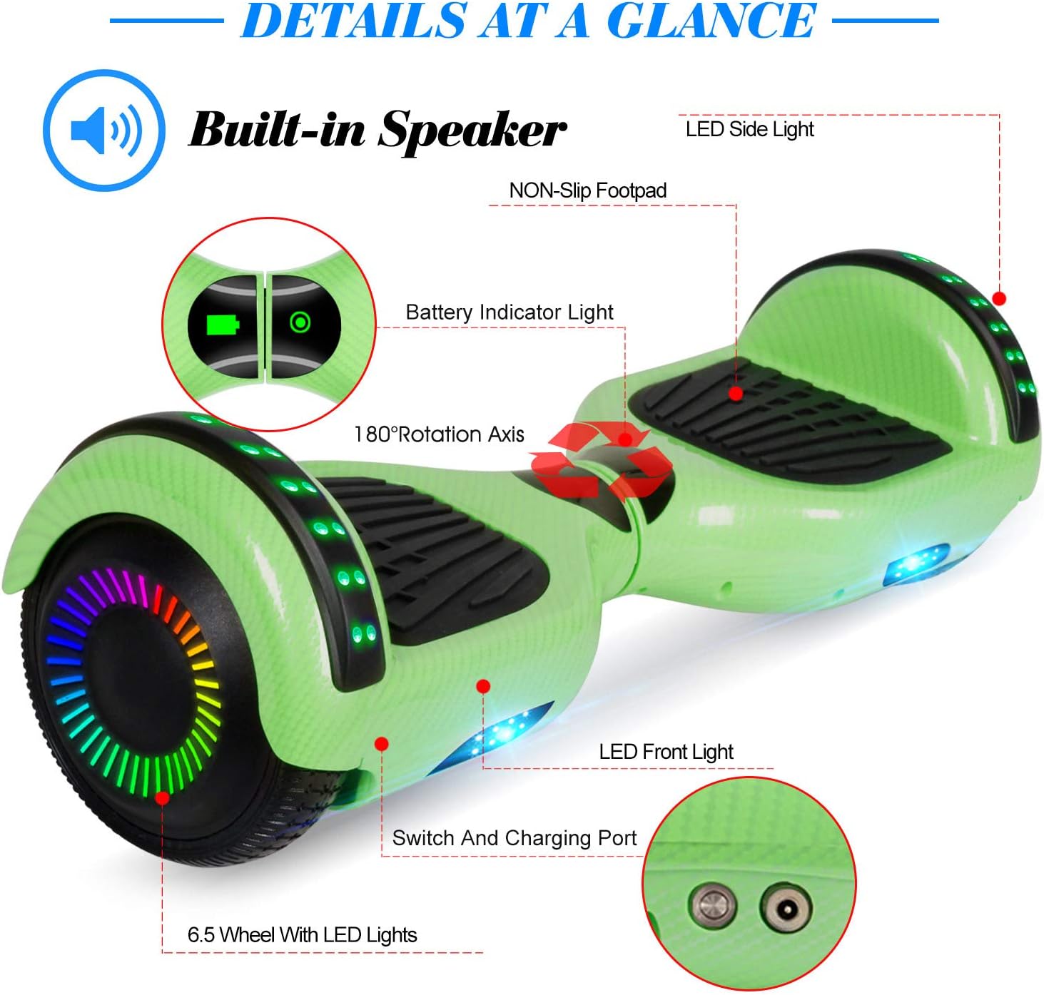 FLYING-ANT Hoverboard, 6.5 Inch Self Balancing Hoverboards with Bluetooth and Flashing LED Lights, Hover Board for Kids Teenagers