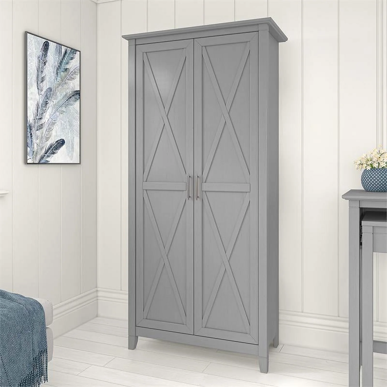 Pemberly Row Tall Storage Cabinet with Doors in Cape Cod Gray - Engineered Wood
