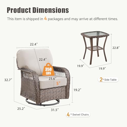 7 Pieces Outdoor Furniture Set with Swivel Chairs