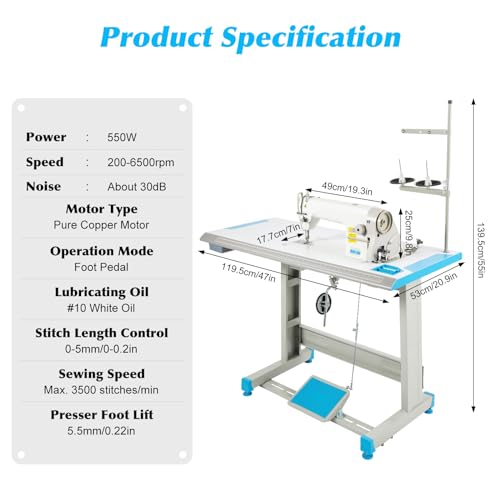 Heavy Duty Sewing Machine with Servo Motor, 550W Commercial Sewing Machine Electric Sewing Machine with 14 Needles