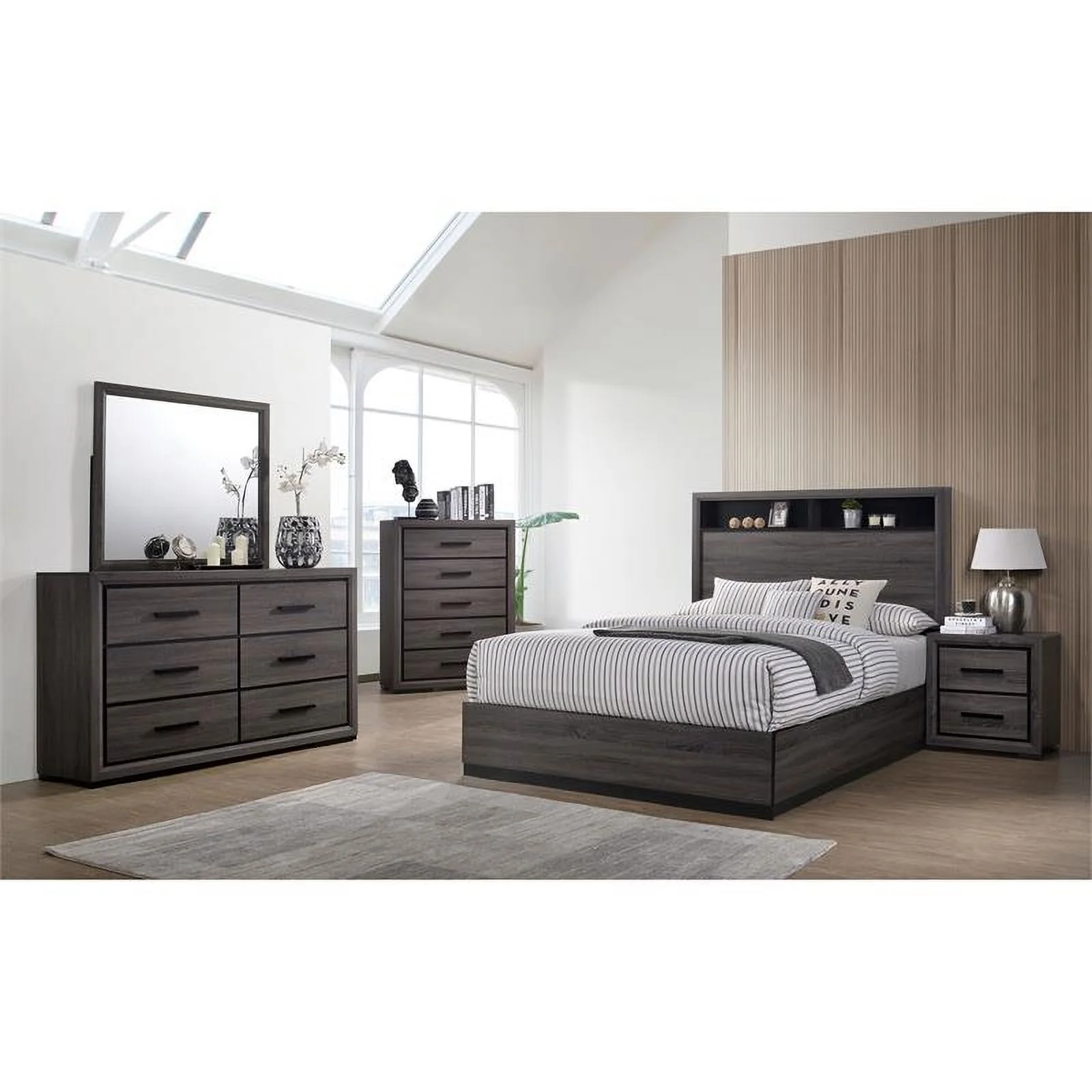 Furniture of America Drummond Wood California King Storage Panel Bed in Gray