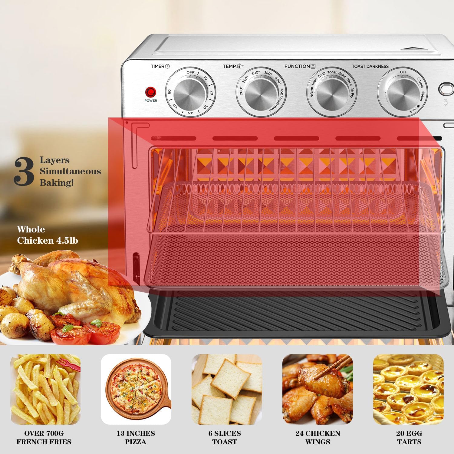 Geek Chef Air Fryer, 6 Slice 26QT Air Fryer Toaster Oven Combo, Air Fryer Oven,Roast, Bake, Broil, Reheat, Fry Oil-Free