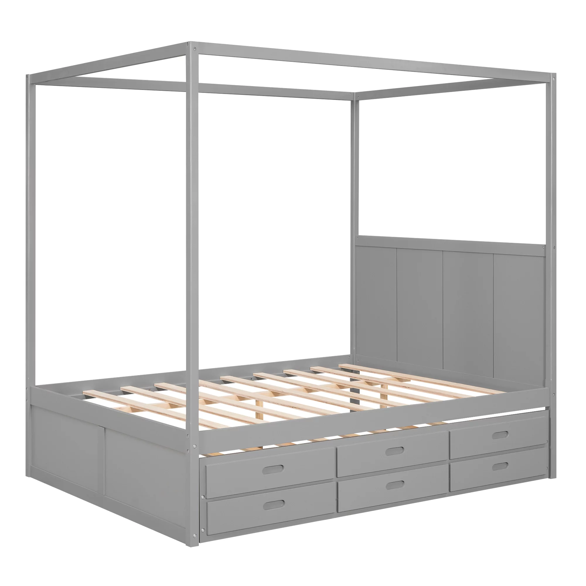 KOSBON Platform Bed with Trundle, Wooden Queen Platform Bed Frame with Twin Trundle and 3 Storage Drawers
