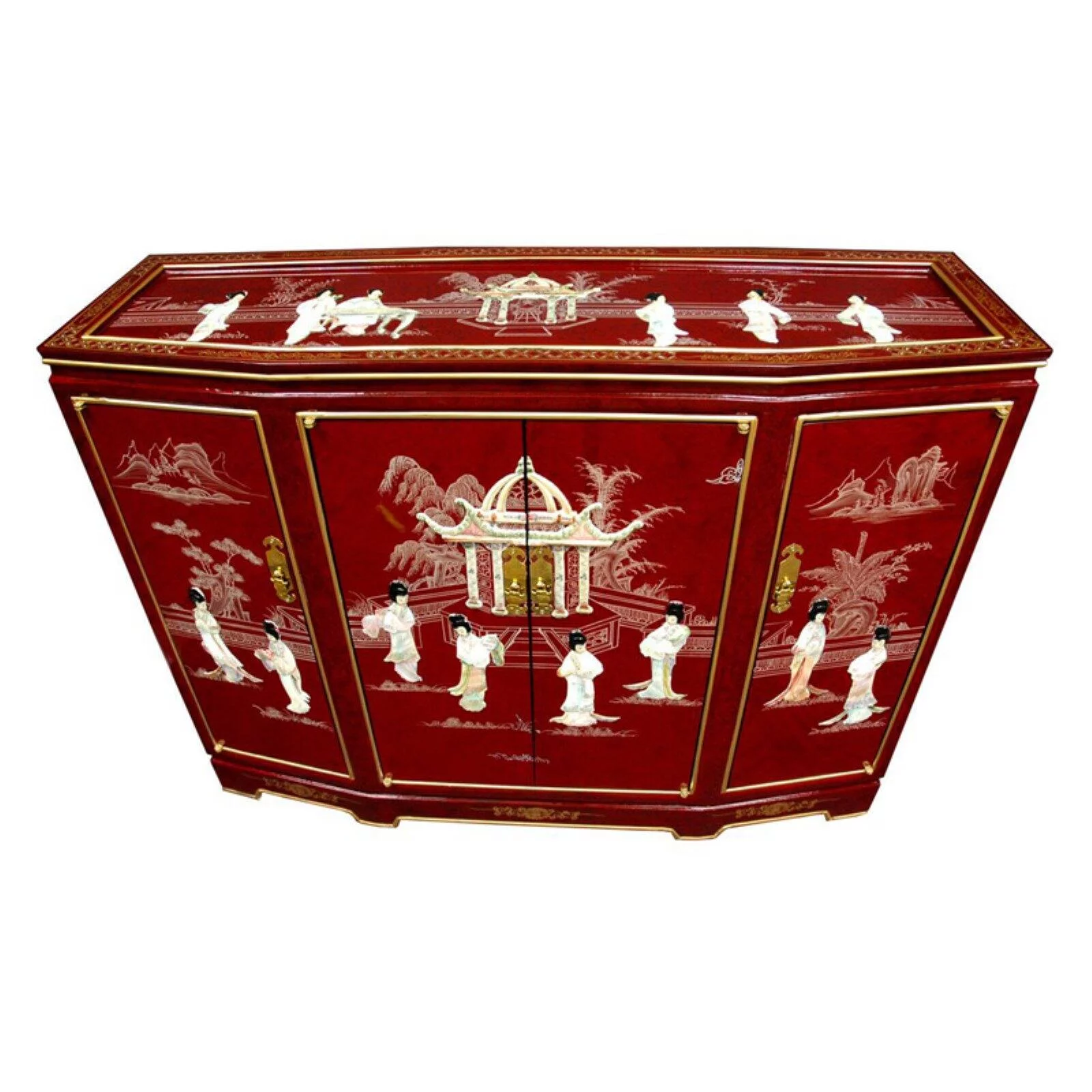 Oriental Furniture Slant Front Cabinet, Red color, 40.00"Wx 32.00"H