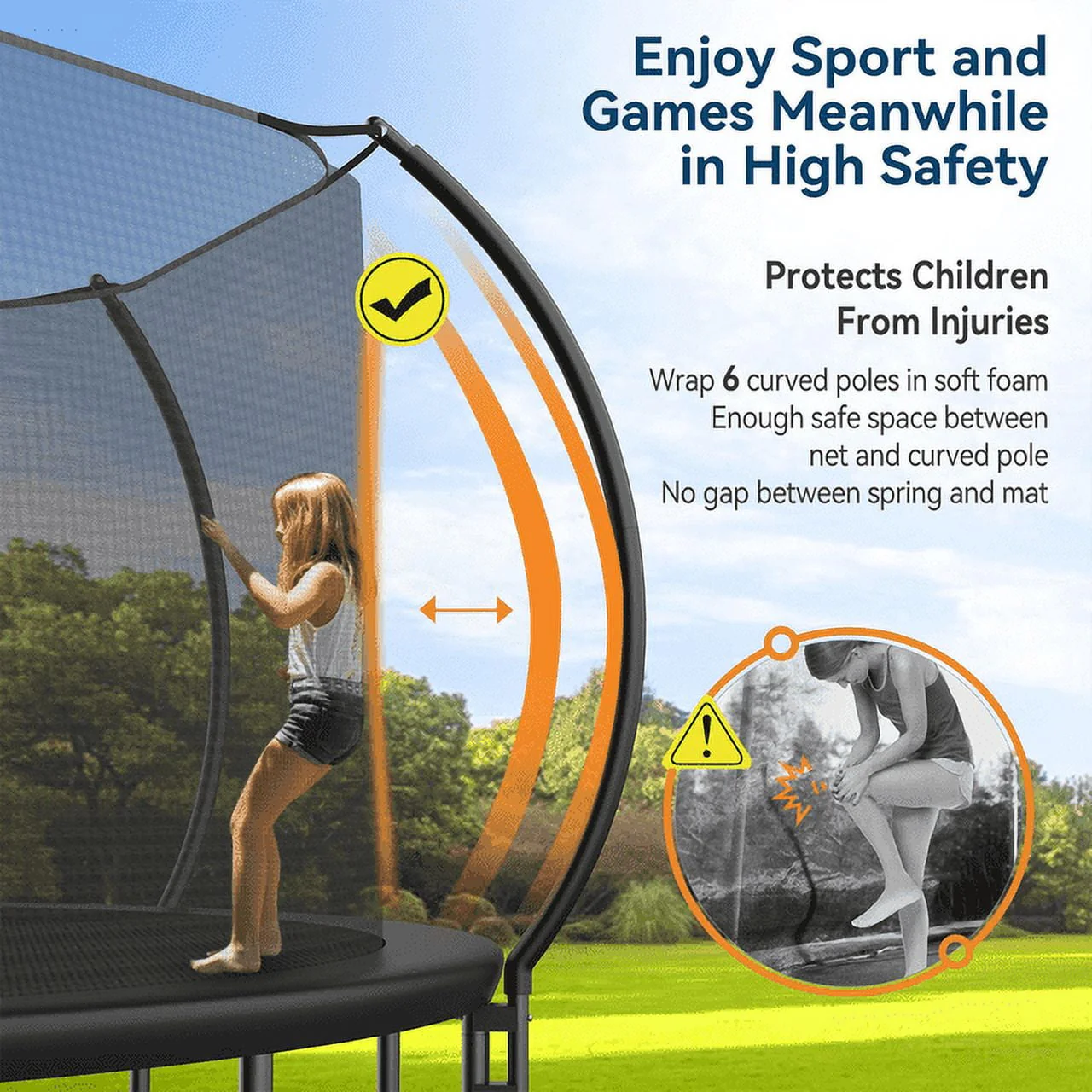 Soges 12FT Trampoline with Slide for Kids and Adults Outdoor Trampoline with Ladder and Safety Enclosure Net Pumpkin Trampoline with Curved Poles