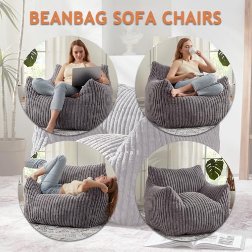 Giant Bean Bag Chairs for Adults with Filling Plush Fluffy Bean Bag Chairs for Teens with Armrests Comfy BeanBag Lazy Couch Sofa Chair for Bedroom