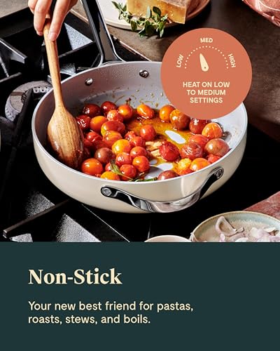 Caraway Nonstick Ceramic Sauté Pan with Lid (4.5 qt, 11.8") - Non Toxic, PTFE & PFOA Free - Oven Safe & Compatible with All Stovetops (Gas