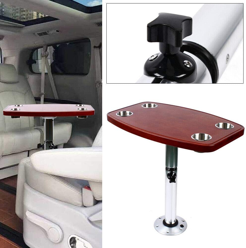 Boat Table, Caravan Motorhome Marine Boat Varnished Oak Table W/4 Cup Holders Adjustable Table Pedestal Stand Base 22-28