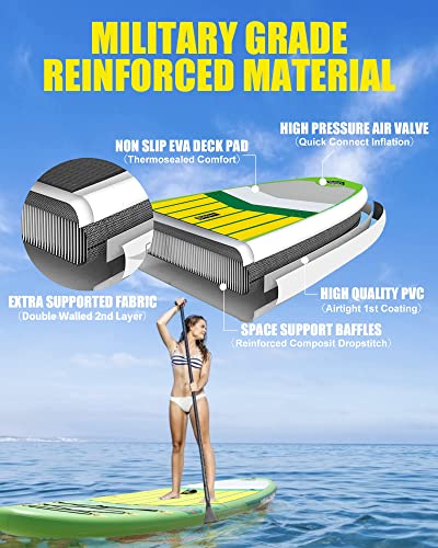 Highpi Inflatable Stand Up Paddle Board Premium SUP Accessories, Backpack, Wide Stance, Surf Control, Non-Slip Deck, Leash, Paddle and Pump